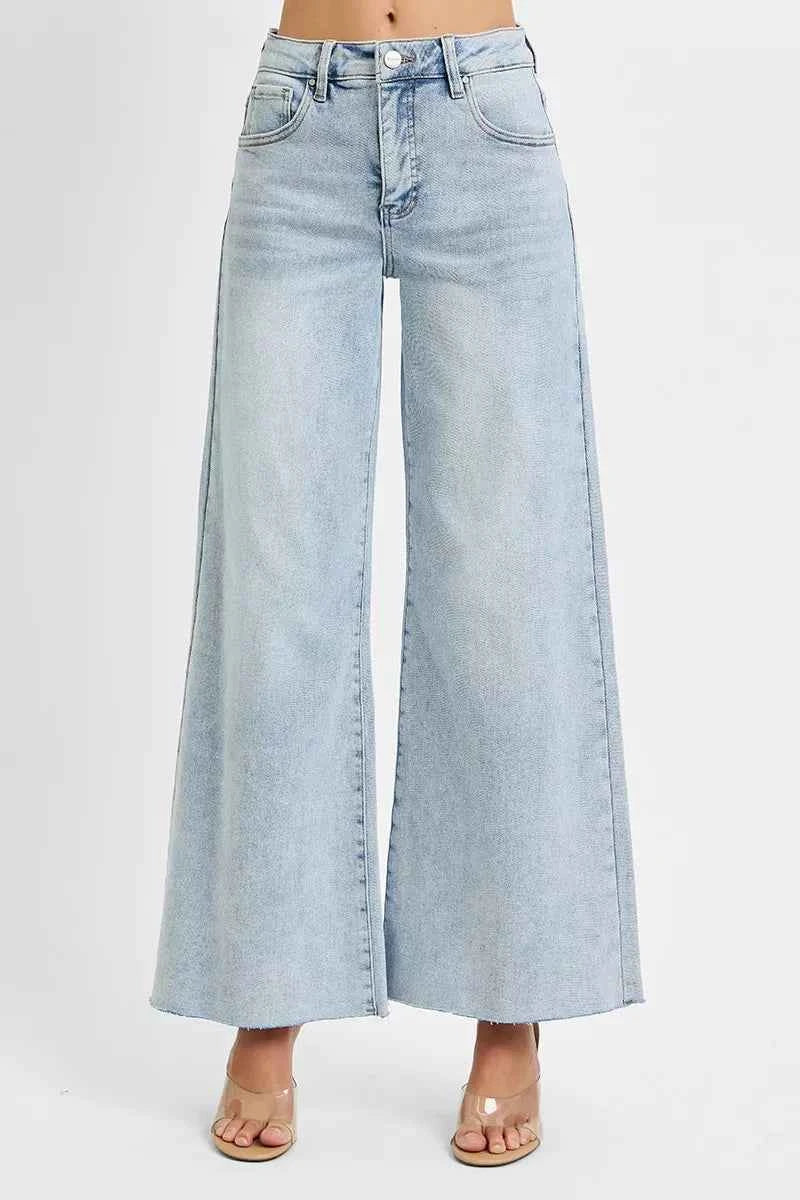 RISEN Full Size High Rise Ankle Wide Palazzo Jeans Plus Size For Women Trendsi