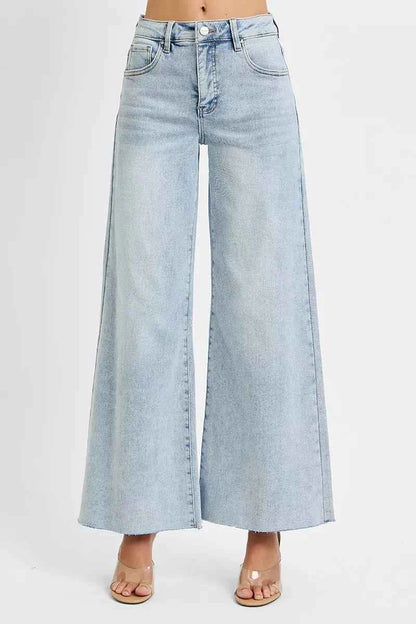 RISEN Full Size High Rise Ankle Wide Palazzo Jeans Plus Size For Women Trendsi