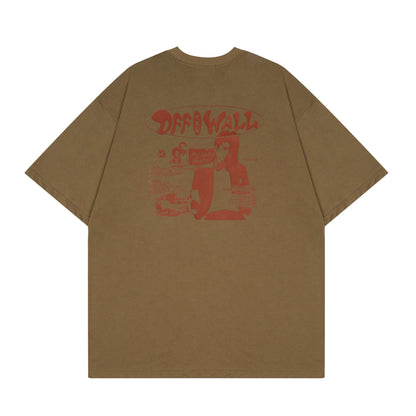 Loose Round Collar Printed Short Sleeve T-shirt For Men And Women Camel MuddyStock