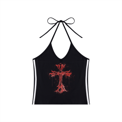 Women's Color Block Halter Crop Tank Top | MuddyStock Originals Black