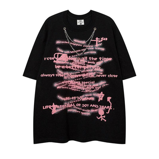 Letter Necklace Short Sleeve T-shirt For Men And Women MuddyStock