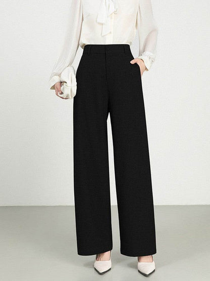 Cotton And Linen High Waist Suit Straight Wide-leg Pants Black MuddyStock
