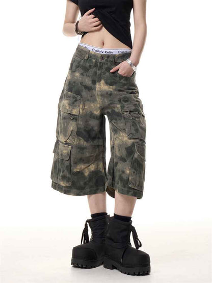 Retro Camouflage Cropped Pants For Women Camouflage