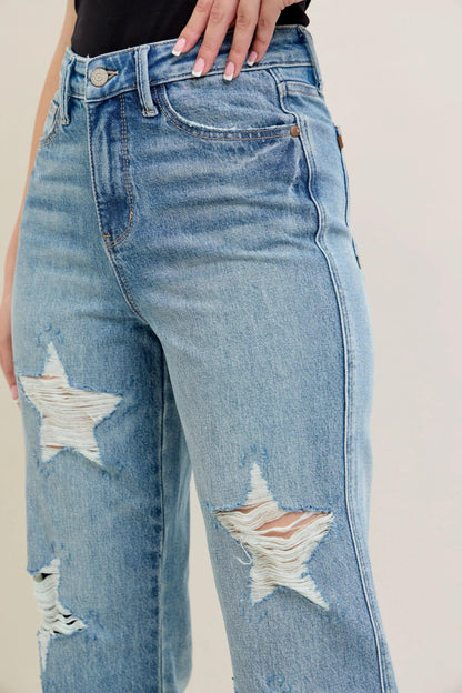 High Waist Rigid Magic Star Shaped Jeans For Women