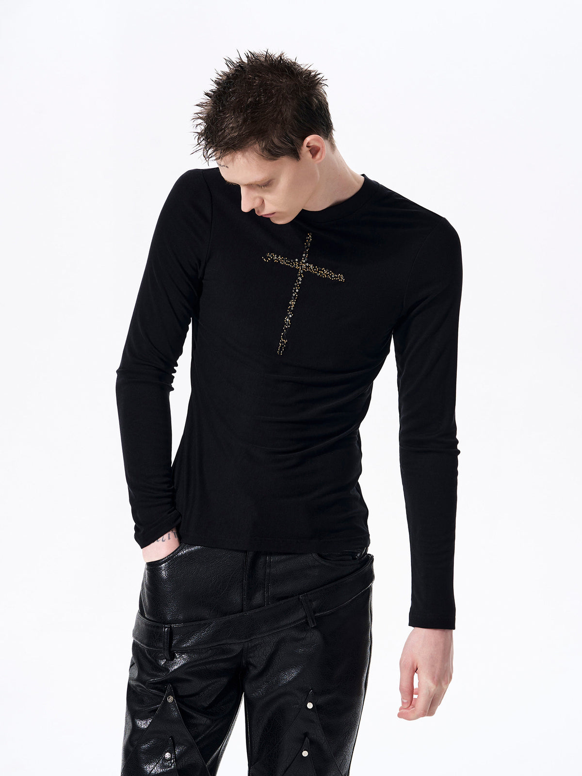 Men's Crew-neck Cross Long-sleeve T-shirt
