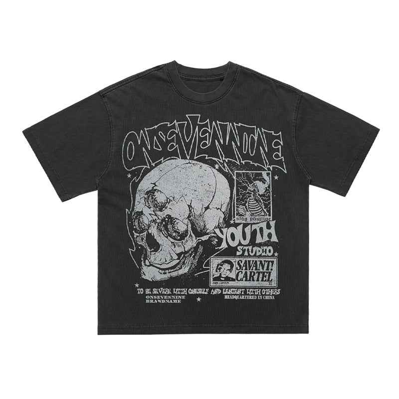 Printed Street Design Loose T-shirtFor Men Gray null