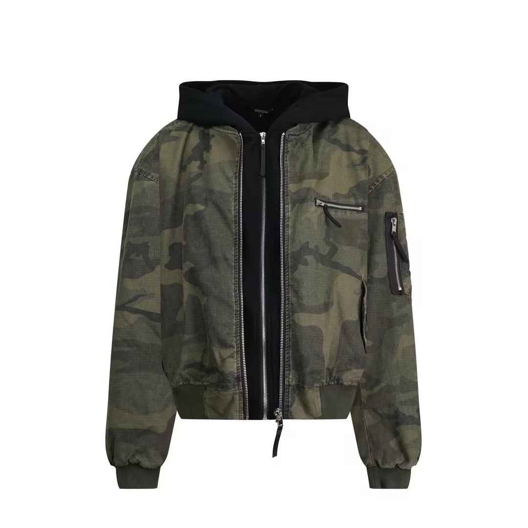 Leisure Washed-out Distressed Camouflage Fake Two-piece Cotton-padded Jacket For Men And Women Camouflage MuddyStock