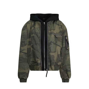 Leisure Washed-out Distressed Camouflage Fake Two-piece Cotton-padded Jacket For Men And Women Camouflage