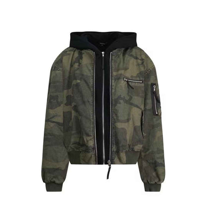 Leisure Washed-out Distressed Camouflage Fake Two-piece Cotton-padded Jacket For Men And Women Camouflage MuddyStock