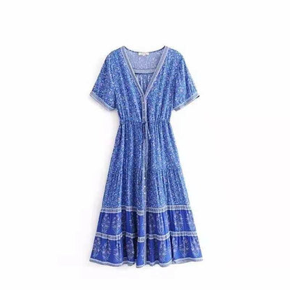 European And American Women's Clothing Dress Bohemian Style Dark Blue MuddyStock