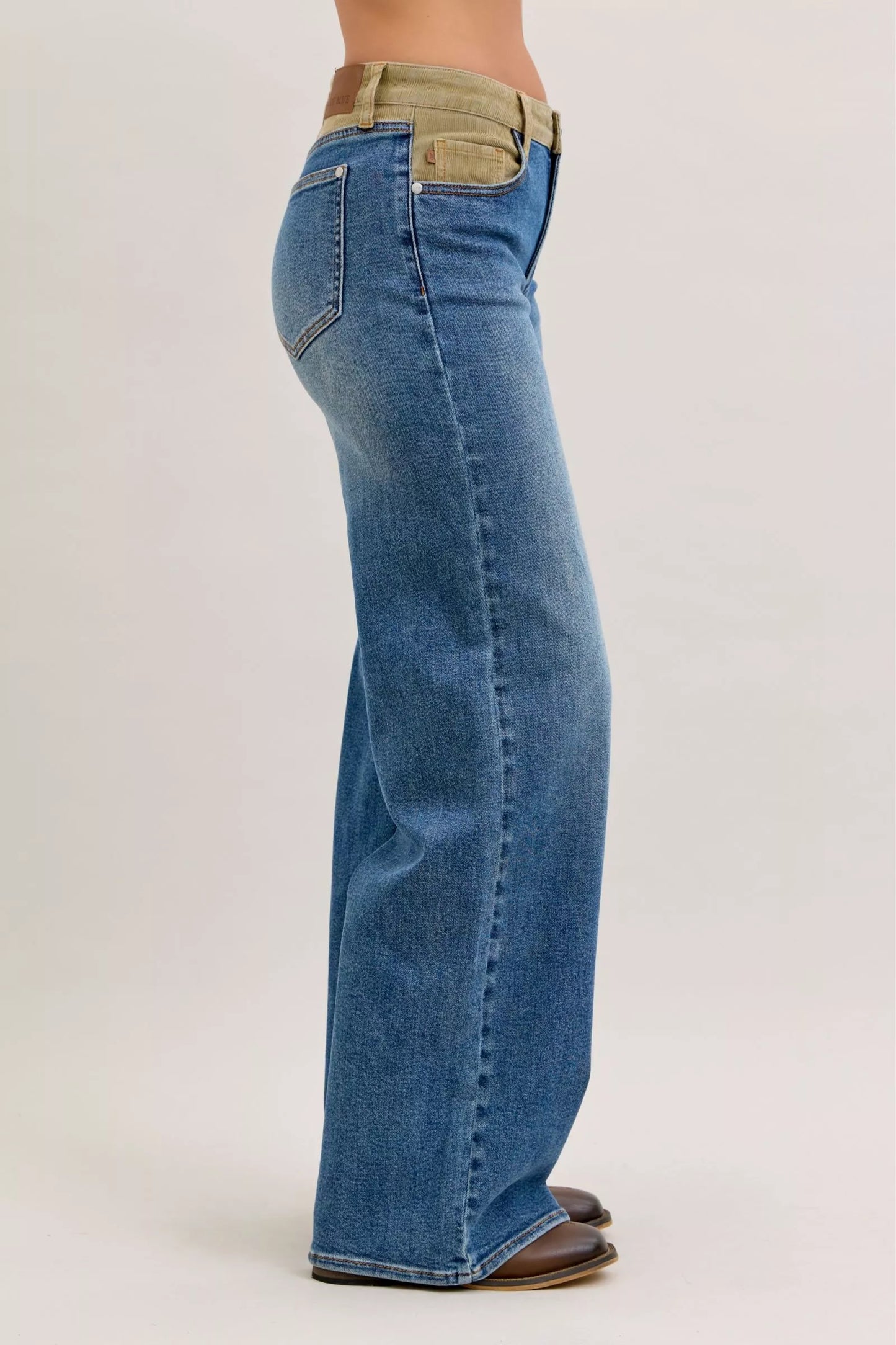 Judy Blue MR Column Straight Jeans with Corduroy Waist For Women Trendsi