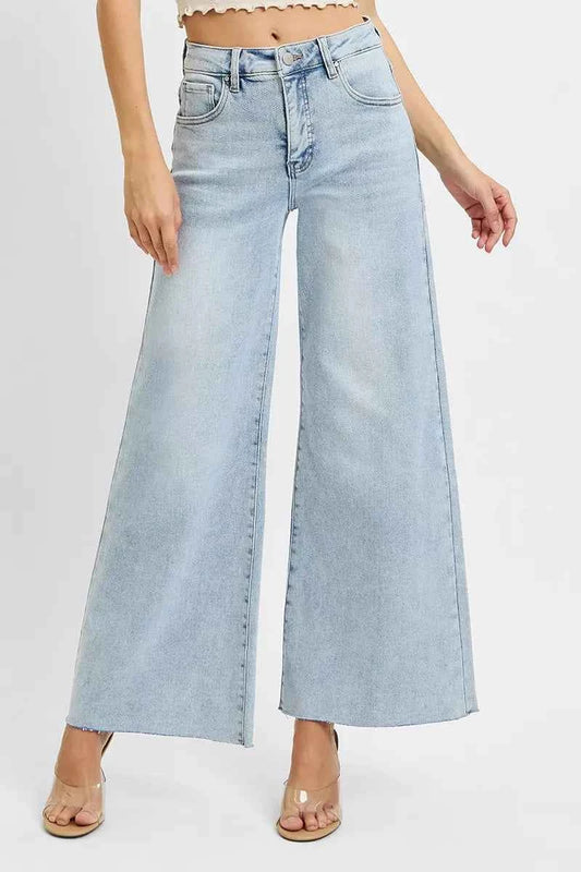 RISEN Full Size High Rise Ankle Wide Palazzo Jeans Plus Size For Women Trendsi