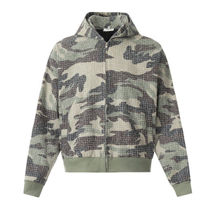 European And American Men's Loose Short Hoodie Camouflage Green