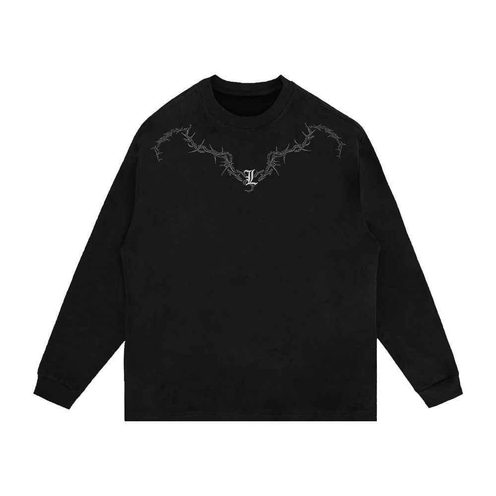 Gothic Crew Neck Long-sleeved T-shirt For Men Black null