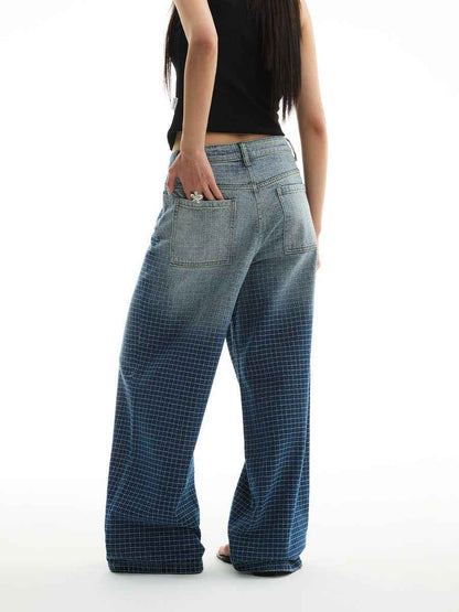 Gradient Blue Straight Jeans For Men And Women