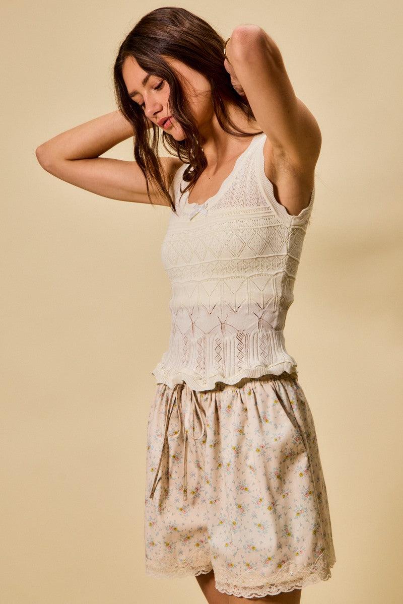 Scallop Ribbed Sleeveless Knit Top