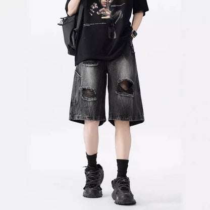 Ripped Denim Shorts For Men Black MuddyStock