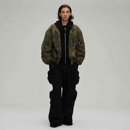 Leisure Washed-out Distressed Camouflage Fake Two-piece Cotton-padded Jacket For Men And Women MuddyStock