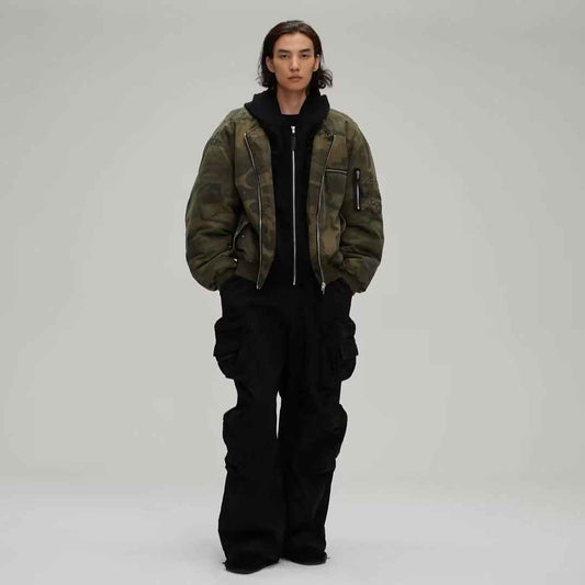 Leisure Washed-out Distressed Camouflage Fake Two-piece Cotton-padded Jacket For Men And Women MuddyStock