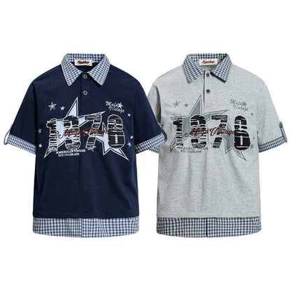 Star letter printed short sleeved polo t-shirt for men | MuddyStock Originals