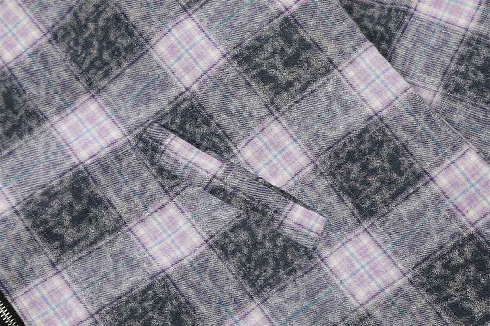 Washed And Worn Plaid Jacket Shirt For Men and Women null