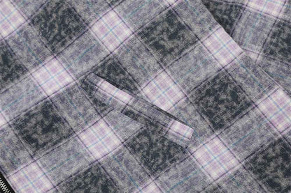Washed And Worn Plaid Jacket Shirt For Men and Women null