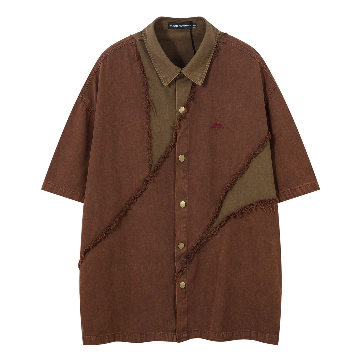 Vintage contrasting denim short sleeved shirt Brown