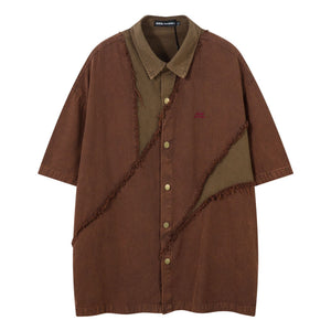 Vintage contrasting denim short sleeved shirt Brown
