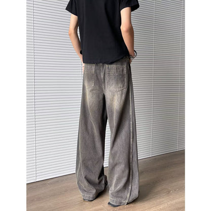 Deconstructed and spliced washed curved knife jeans for men | MuddyStock Originals MuddyStock