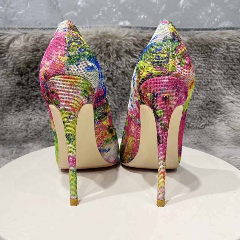 Floral Bling Sequined Women's Pointy Toe High Heel