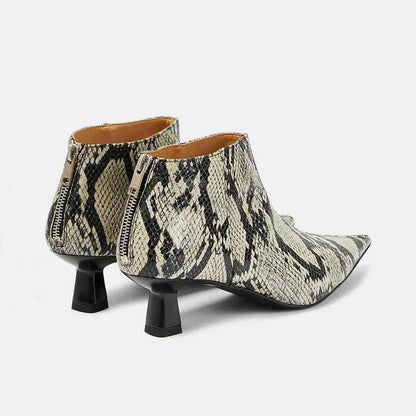 Pointed back zipper thick heeled boots for women