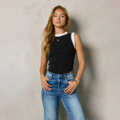 Crew Neck Sleeveless Tank Top For Women | MuddyStock Originals E25B1680-013#Black MuddyStock