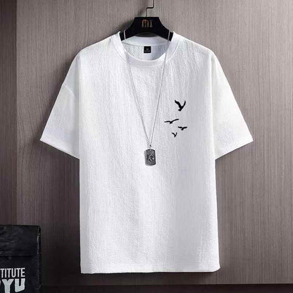 Ice Silk Short Sleeve T-shirt Men 991 White Flying Bird MuddyStock