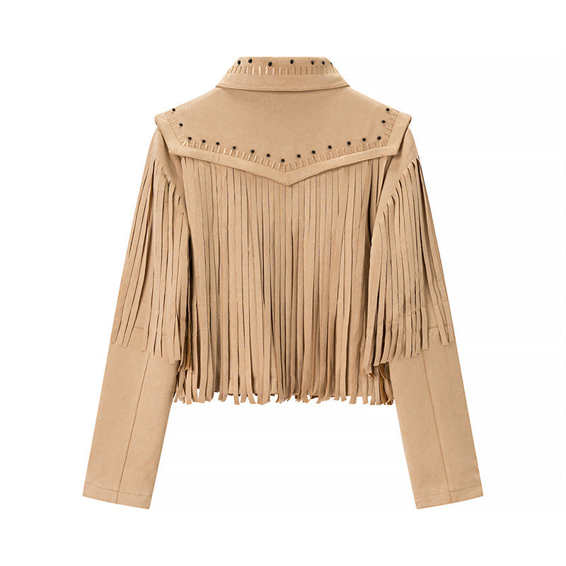Retro Short Tassel Rivets Leather Jacket All Products