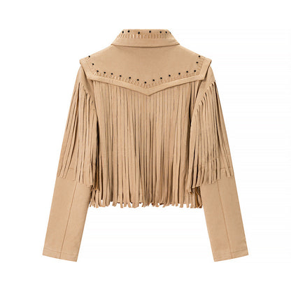 Retro Short Tassel Rivets Leather Jacket All Products