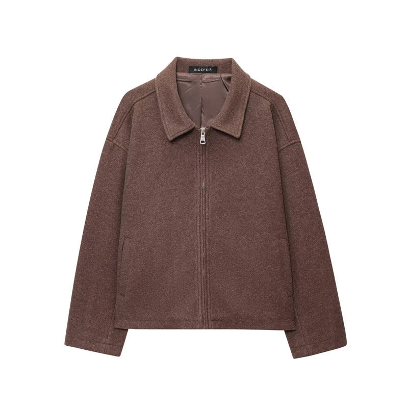 European And American Women's Polo Collar Jacket Brown All Products