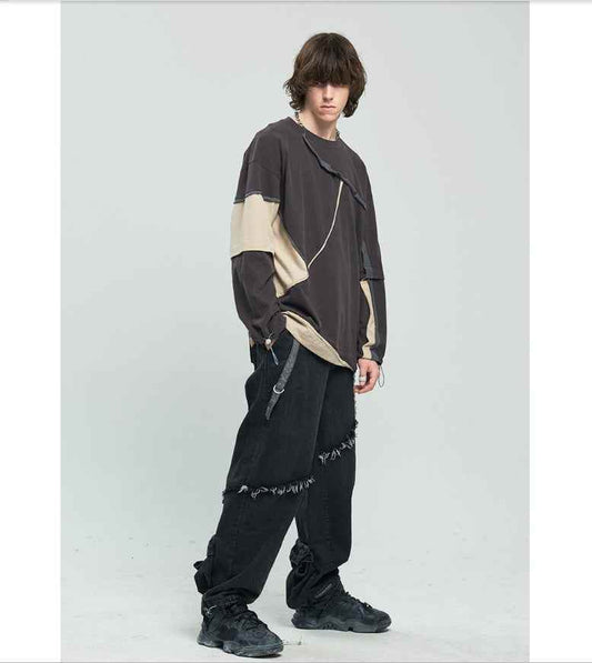 Contrasting color long-sleeve hooded sweatshirt For Men MuddyStock