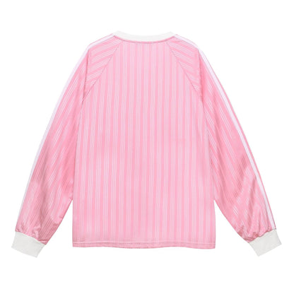 Striped Cartoon Letter Print V-Neck Long Sleeve T-Shirt For Women | MuddyStock Originals MuddyStock