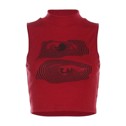 Printed Cropped Tank Top For Women Red MuddyStock