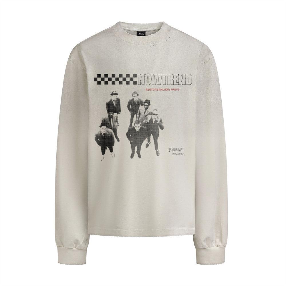 Abstract figure printed long sleeved t-shirt for men | MuddyStock Originals Apricot
