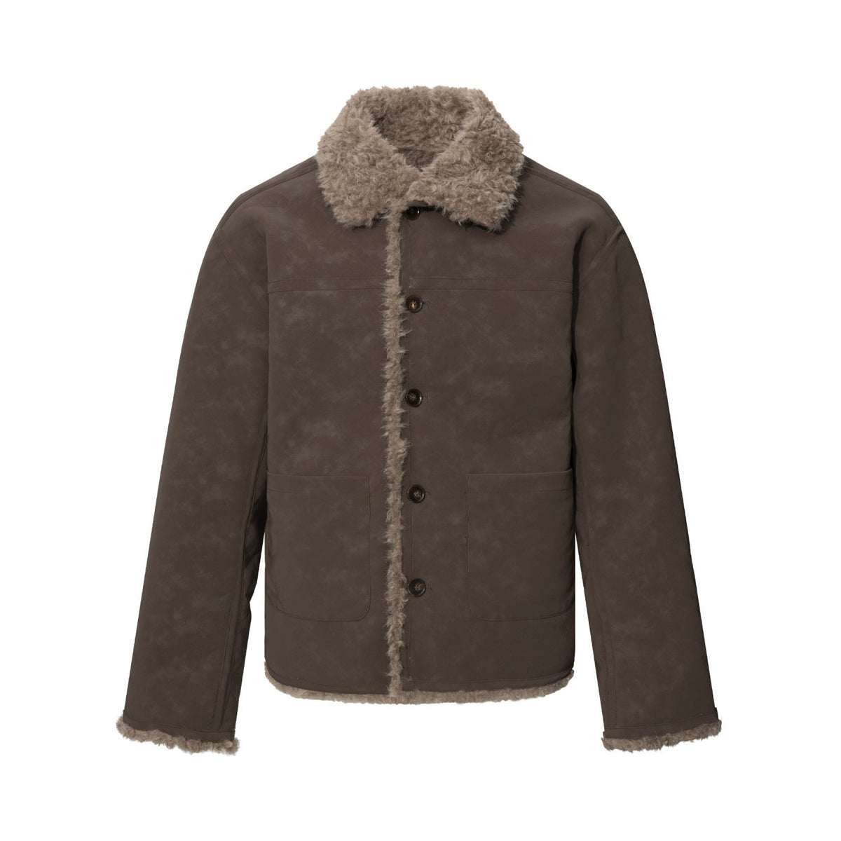 Men's Casual Street Style Turn-Down Collar Loose Fit Reversible Teddy Fur Cotton Jacket Coffee