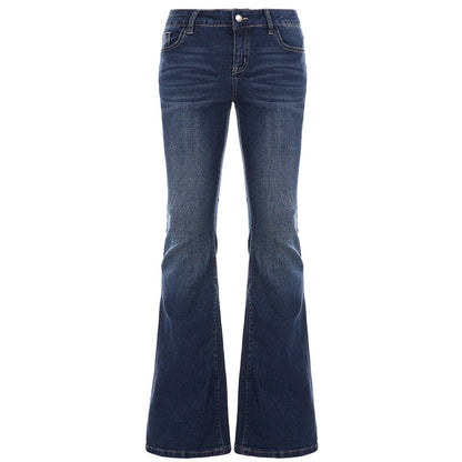 Retro Micro La Women's Low Waist Spicy Girl Slimming and Slimming Jeans Blue
