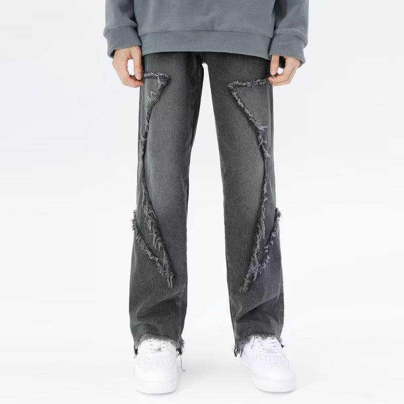 Raw Hem Jeans Men's American High Street Straight-leg Pants MuddyStock