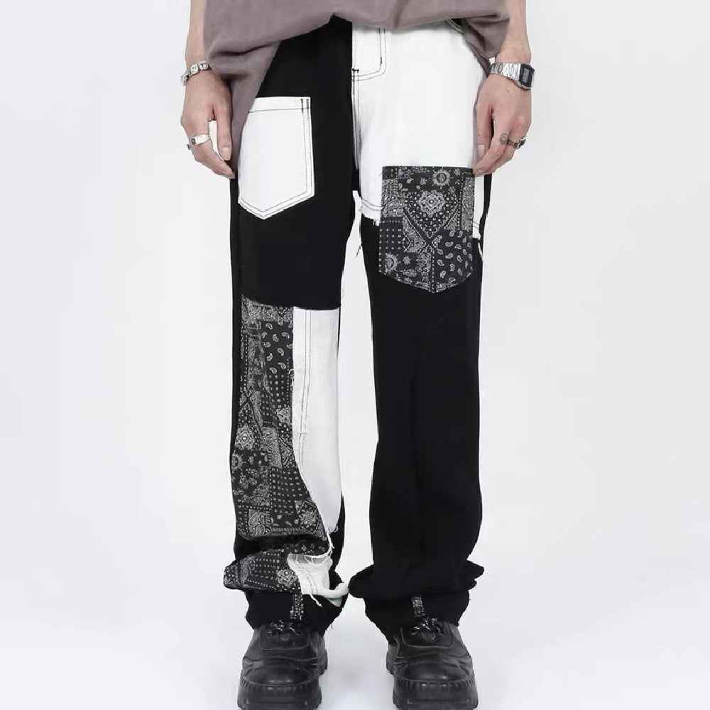 Street Contrast Stitching Straight Jeans For Men And Women MuddyStock