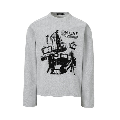 Street Style Unique Pattern Casual Loose Long Sleeve T-Shirt For Men And Women | MuddyStock Originals Gray eprolo