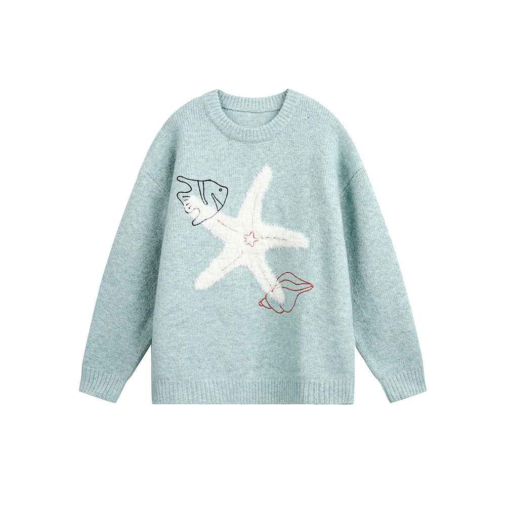 Starfish round neck pullover sweater For Men And Women | MuddyStock Originals Green MuddyStock