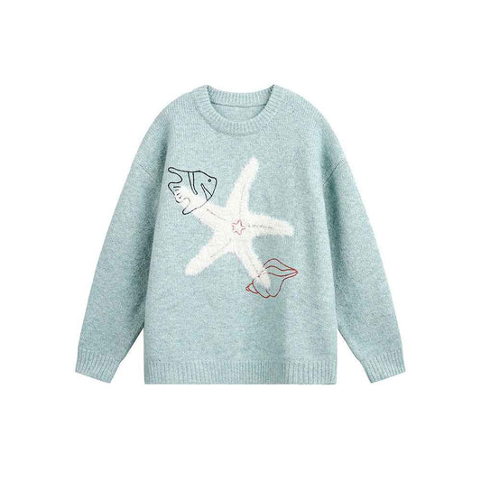 Starfish round neck pullover sweater For Men And Women | MuddyStock Originals Green MuddyStock