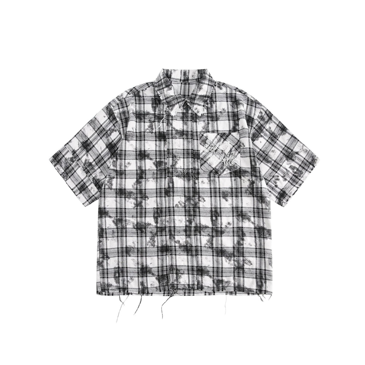 Retro Plaid Loose Short Sleeve Shirt For Men Black And White Plaid