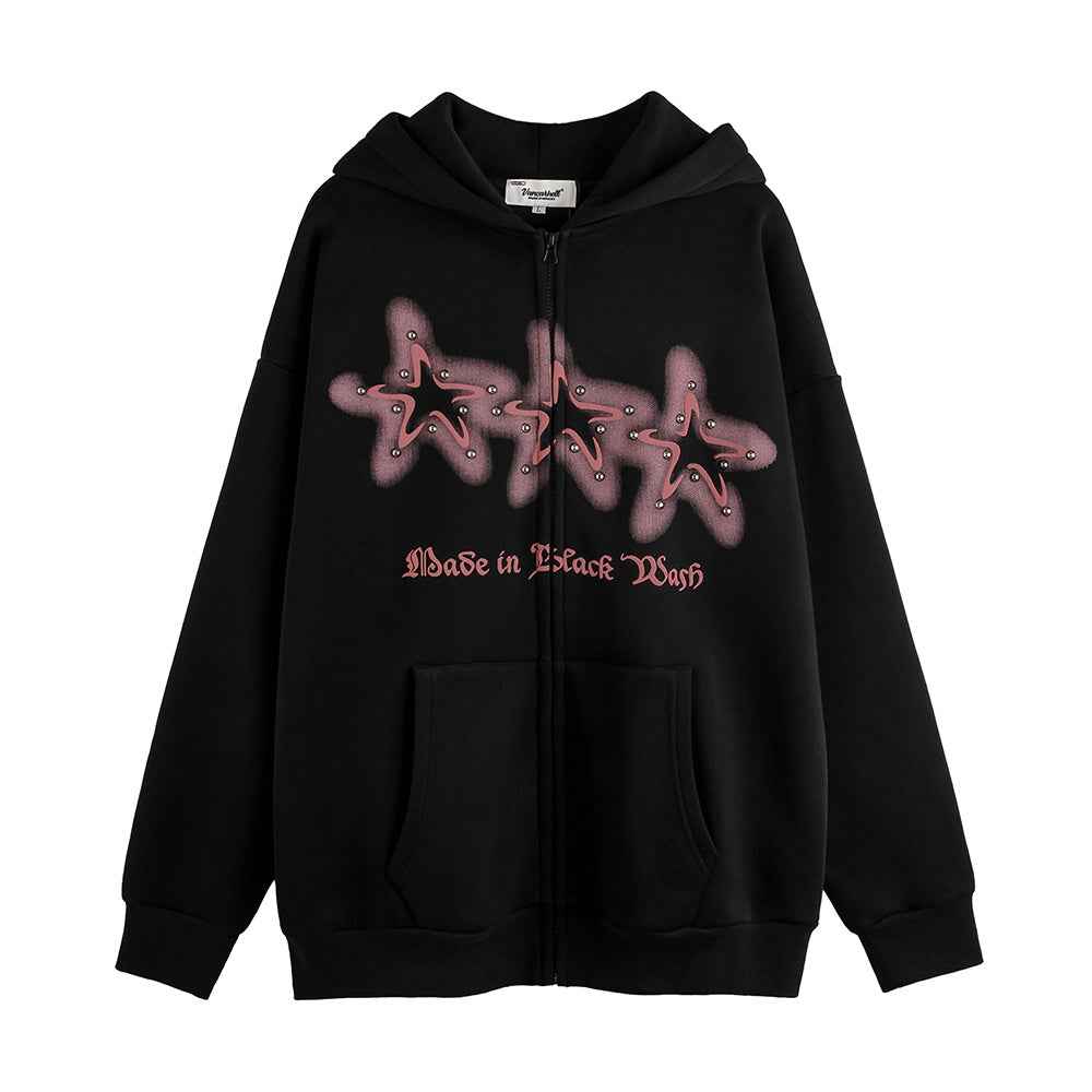 High Street Niche Five-pointed Star Brushed Hoodie For Women MuddyStock