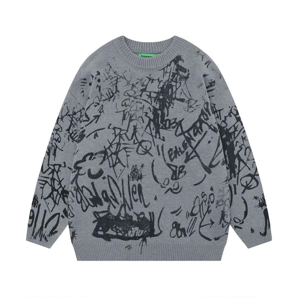 Men's Graffiti Printed Round Neck Sweater MuddyStock null